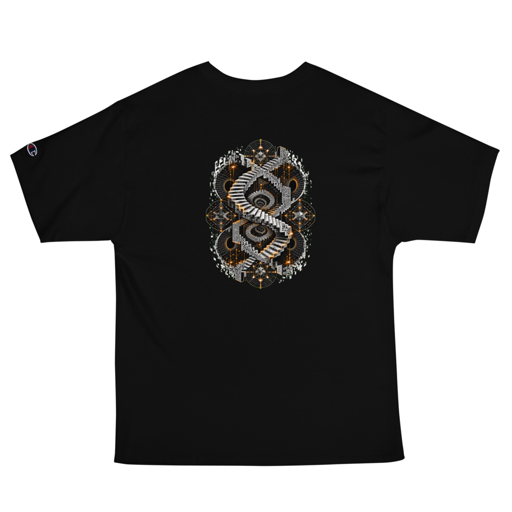 Que.T CASCADE Embroidered Shirt with Escher Staircase Print
